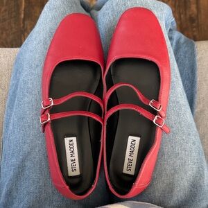 Steve Madden Women's Red Double Strap Flats